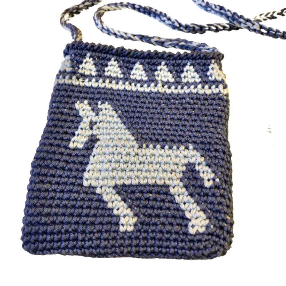 Little Girls Knit Shouder Crossbody Bag Purse Blue Llama Horse Double Sided